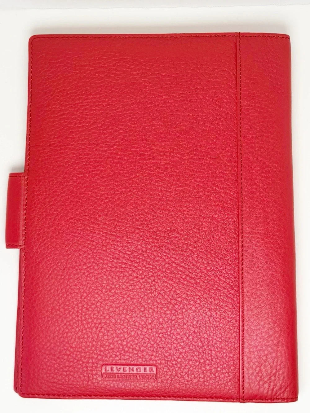 Levenger Red Pebbled Leather Organizer Case with Magnetic Tab Closure, Notepad